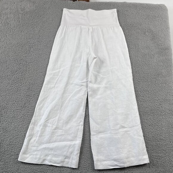 Sundance Wide Leg Linen Pants Womens Large White Stretch Waist Made in USA - Picture 2 of 7